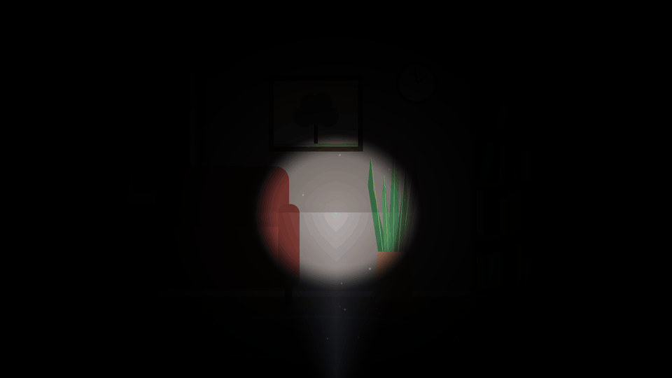 A flashlight sweeping a pitch dark room. Wherever it points, the room is there.