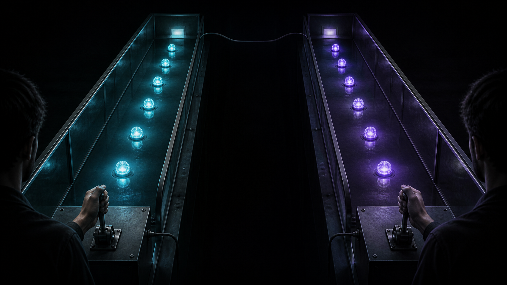 Two matched task lanes, with only one controlled by its own lever.